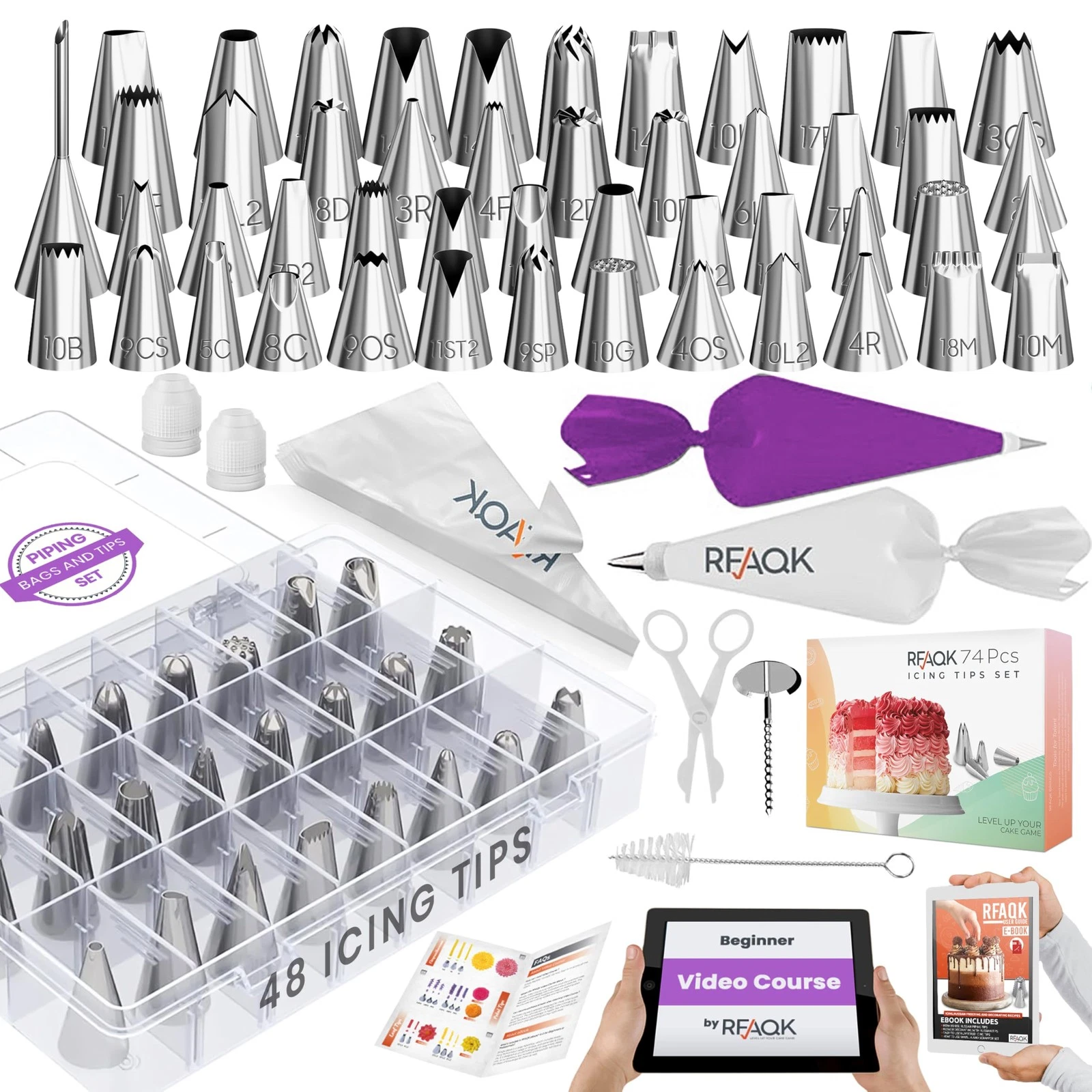 RFAQK 74 PCs Icing Piping Bags and Tips Set, Small, Medium, Large, Purple
Opens in a new window or t