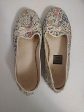 Vtg 50s-60s Daniel Green Satin Embroidered Tapestry Floral Slippers Size 6.5 B65