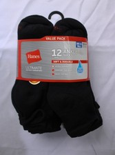 Hanes Men's Big  Tall Soft  Durable 12 Pack Ankle Socks EJ3 Black Size 12-14