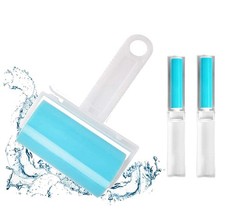 Sticky Lint Roller 3 Pack, Reusable Washable Pet Hair 1M-2S, Blue