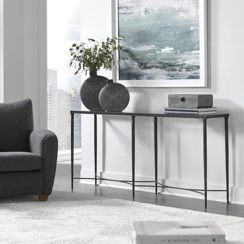 Uttermost 25292 Washington 63"W Iron and Tempered Glass Table - Rustic Black / - Picture 2 of 6