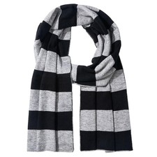 Black and Gray Striped Knit Scarf for Men, Soft Cashmere-Feel Acrylic Winter