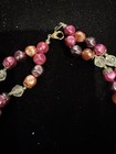 Vintage Double Strand Pink Purple & Clear Beaded Necklace with Pierced Earrings — photo 7