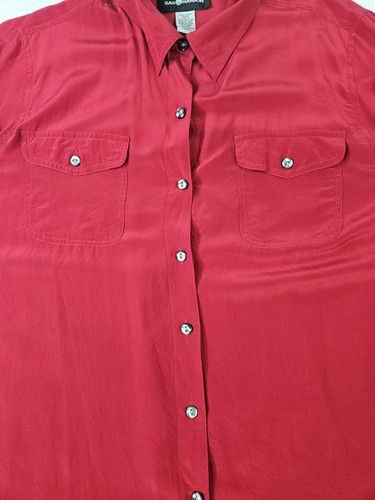 Vtg Sag Harbor Top 100% Silk Women 18 Red Roll Tab Long Sleeve Career Profession - Picture 5 of 9