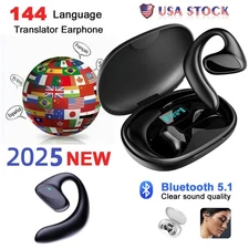 Wireless Earbuds Translator Bluetooth Open Earphones 144+ Languages Touchscreen