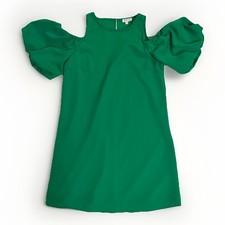 Green TCEC Cold-Shoulder Dress Puff Sleeves Women Size S Above Knee Rayon