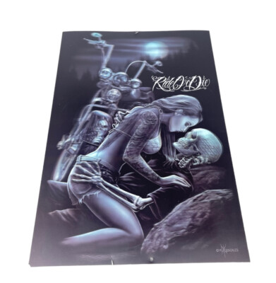 #ad Ride or Die Lenticular Biker Shop Skull 9”x13” David Gonzales 2014 Chicano $29.95