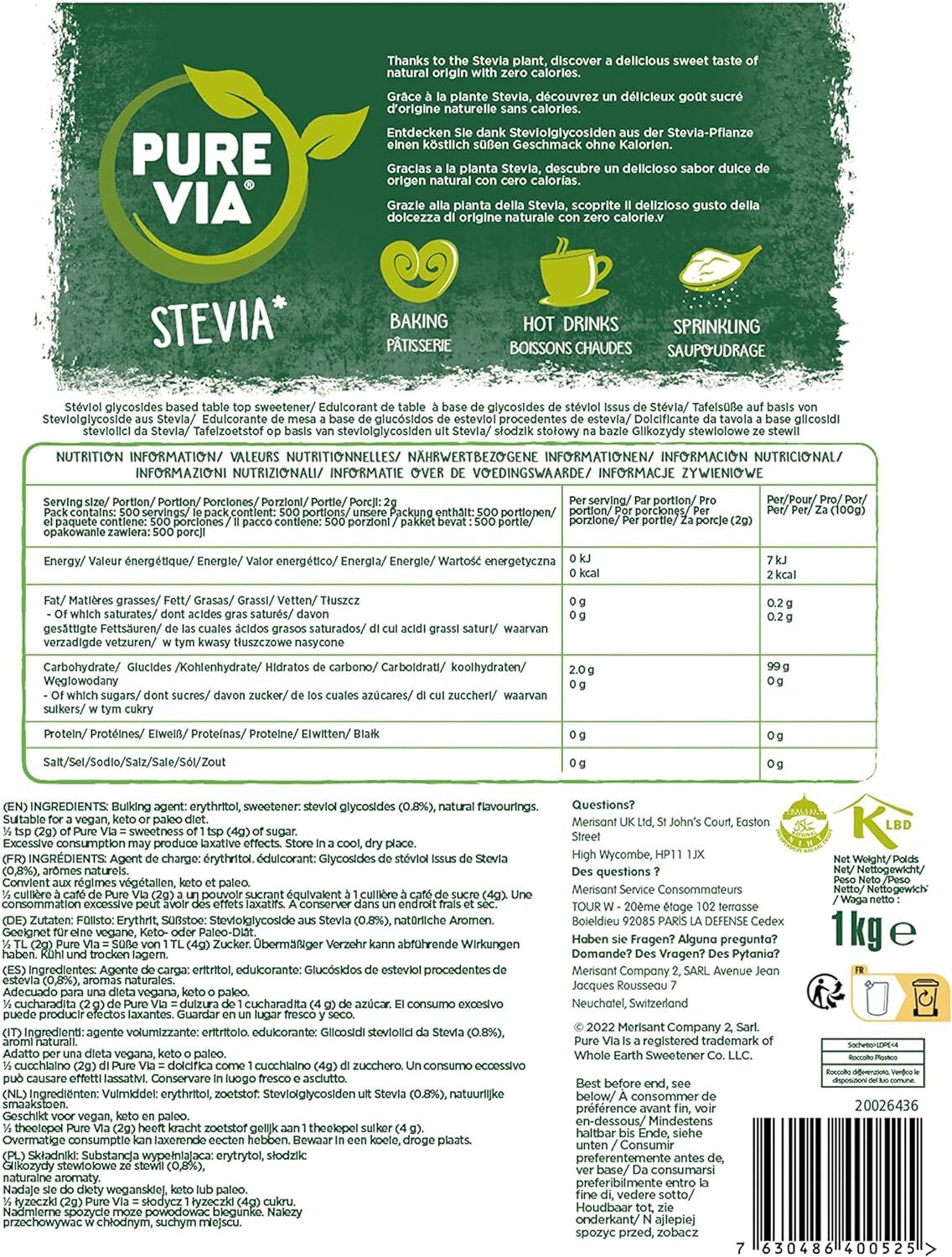 Pure Via Stevia Leaf Sweet Granules 1kg Natural Sweetener Sugar