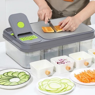 All-In-One Veggie Chopper Prep Station with Built-In Cutting Board. Chop, Slice