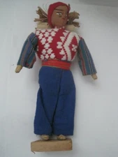 Fabric Cloth Doll Mexico South America Souvenir w/ Straw Corn Knapsack w/ Stand