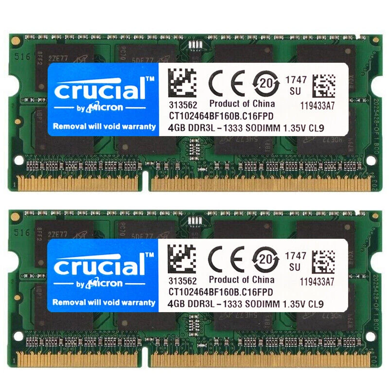 CRUCIAL DDR3L 1333MHz 8GB 2x 4GB PC3L-10600 Laptop SODIMM Memory RAM 1.35V 204P - Image 2 of 4