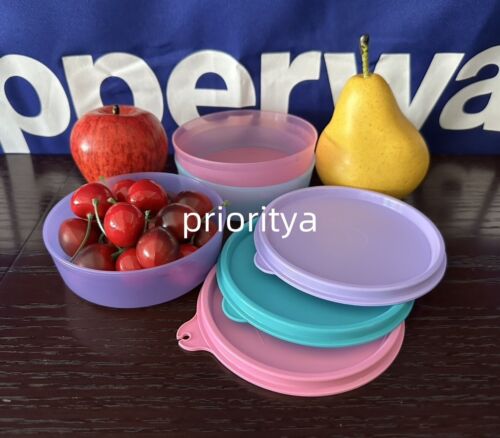 Tupperware Little Wonders Small Snack Bowl 6oz Set 3 Macaron Pink Lilac Blue New - Picture 3 of 3