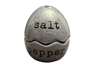 Pier 1 Salt & Pepper Shaker Set Ceramic Blue Speckled Easter Egg NWT