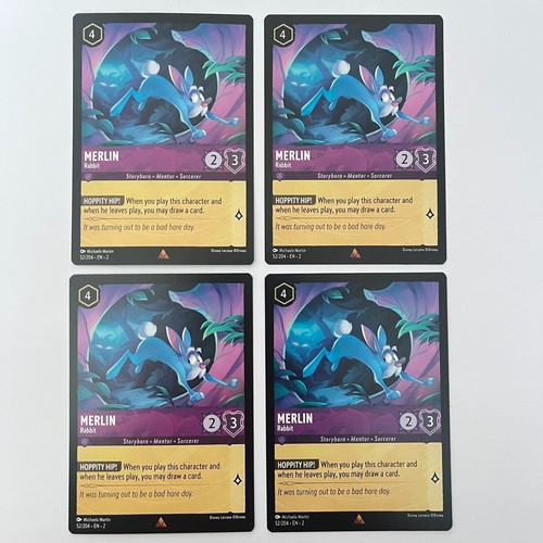 Merlin Rabbit x4 Playset Disney Lorcana 52 Rare Rise of the Floodborn ...