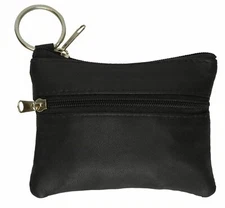 Black Soft Men Women Card Coin Key holder ZIP Genuine Leather Wallet Pouch Bag