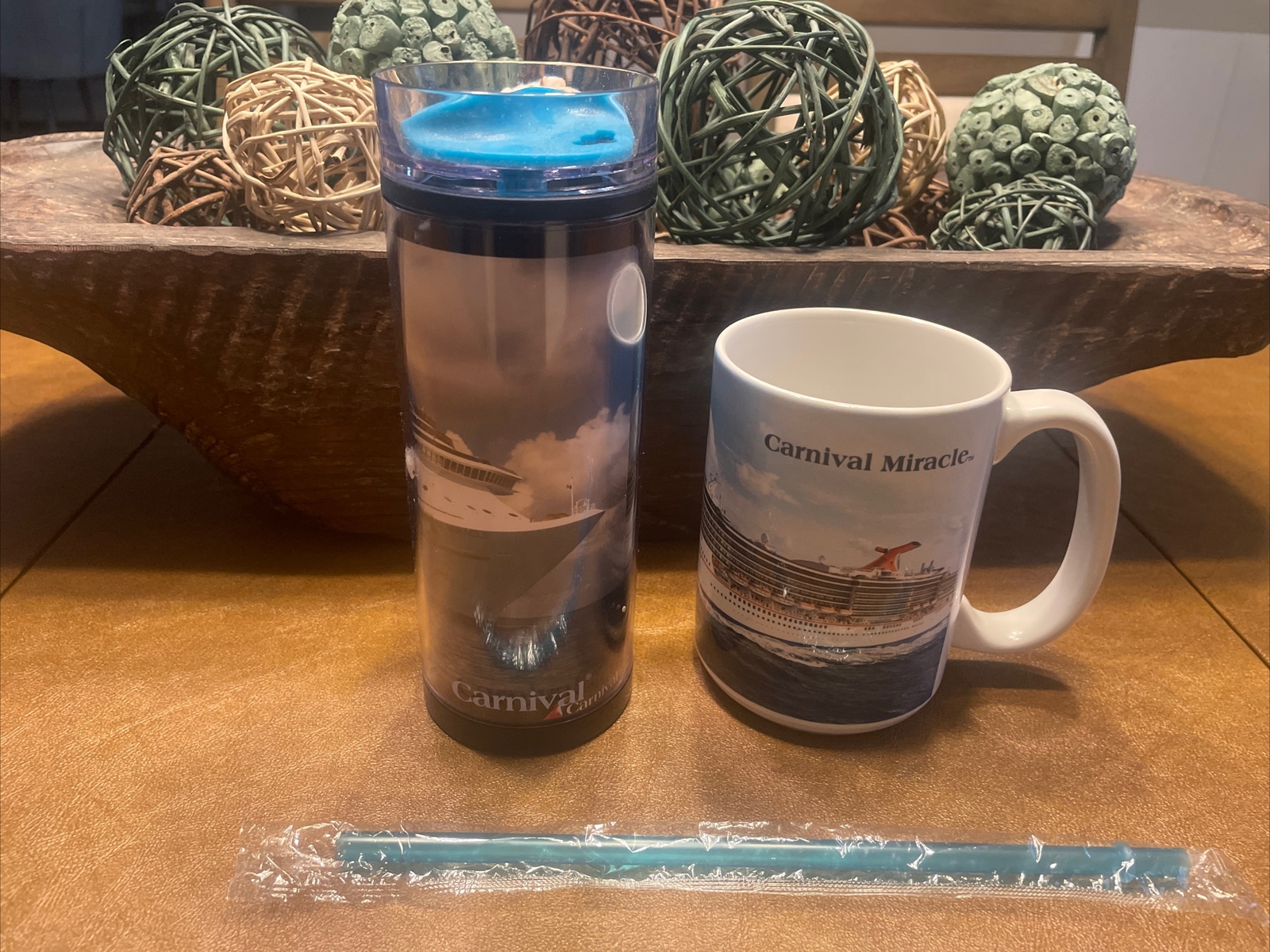 Carnival Cruise Lines Miracle Coffee Cup & Tumbler with Lid & Straw NEW