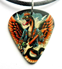 Very Unusual Winged Snake Guitar player  Guitar Pick Cord  Necklace