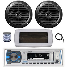 Pyle Bluetooth Marine Receiver, Cover, Antenna,Wire, 2x 6.5" 120W Black Speakers