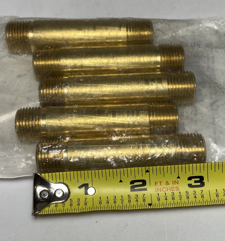 (Qty 5)  3/8" x 3" NPTF (Fuel) Brass Pipe Nipple, Imperial Supplies 90367 - Image 3 of 3