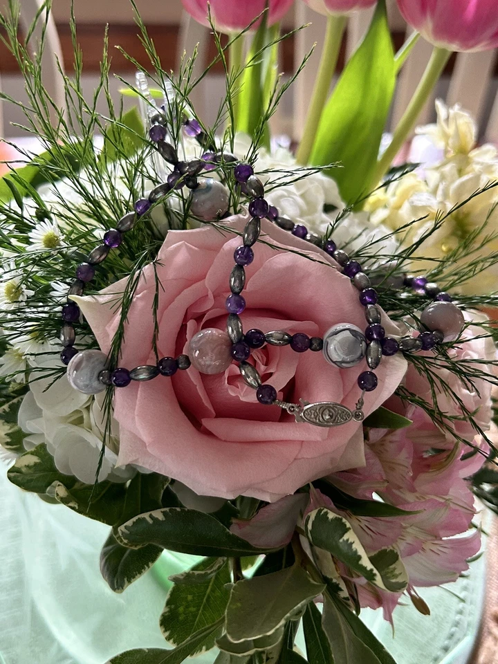 "Collar redondo de plata de ley con piedra lunar facetada, 20"" de largo" Foto 3 de 4