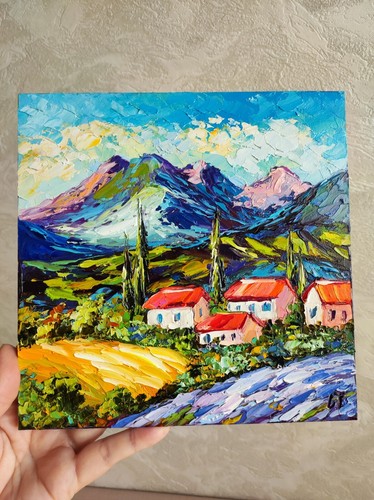 original oil painting Tuscany artwork Italian city landscape wall art 8*8 inch - Picture 8 of 12