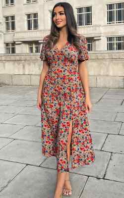 ax paris red dress Red Abstract Print Wrap Midi Dress AX Paris