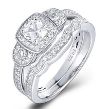 925 Sterling Silver Cz Wedding Band Engagement Rings Set Guard Size 3-15 S50