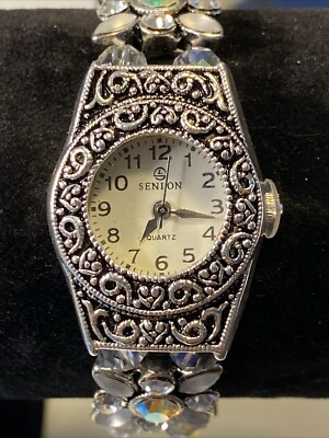 Senlon Watch Scroll Work Beaded Water resistant stainless steel New Battery