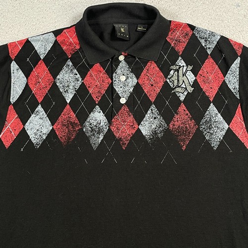 Polo homme Kani doré grand col noir bouton carreaux argyle coton mélangé