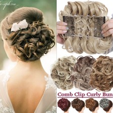 Short Messy Curly Updo Dish Hair Bun Extension Stretch Combs Clip in Ponytail US