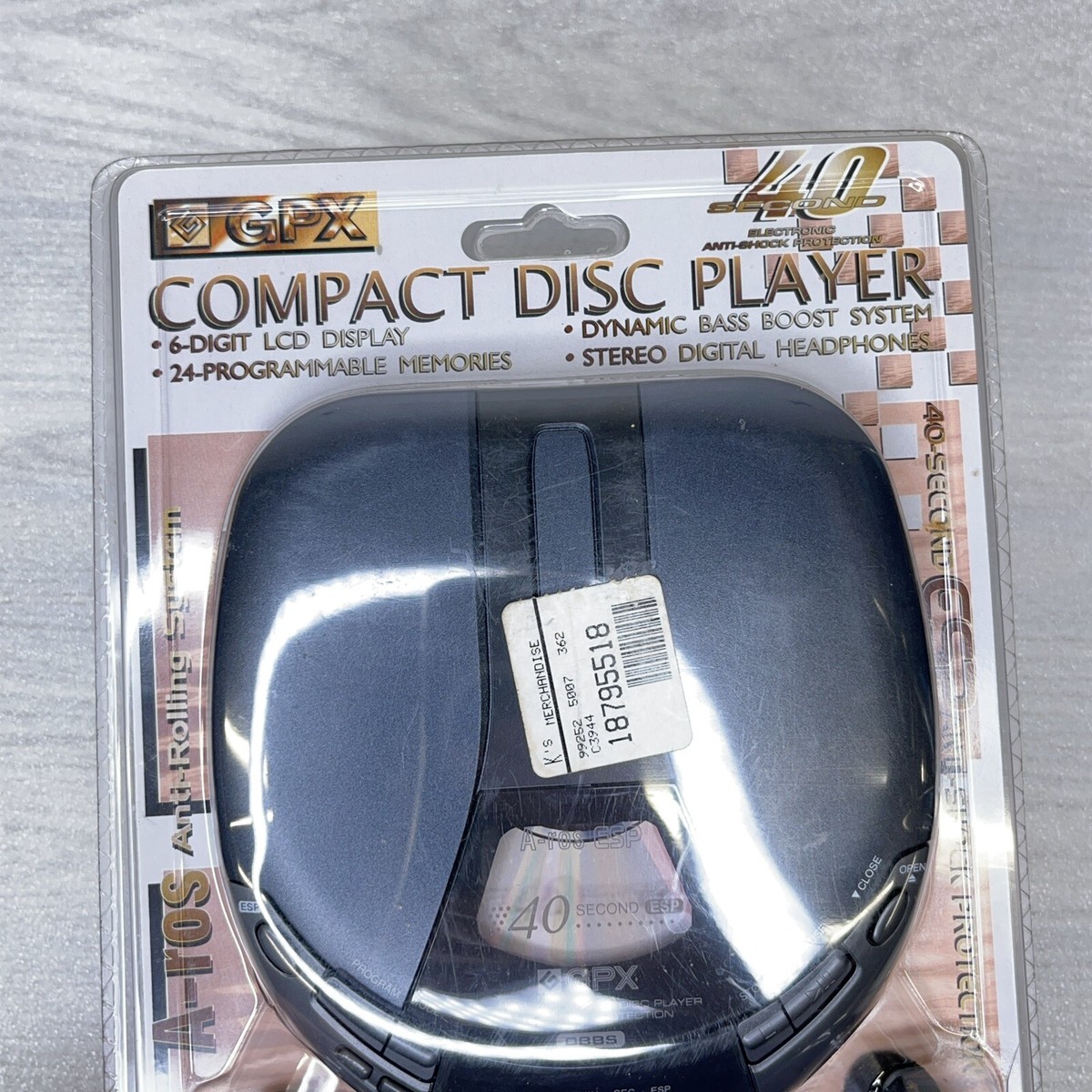 GPX Portable CD Player C3944, 40 second ESP DBBS Headphones