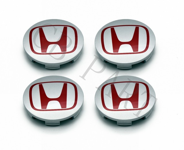4pc Honda Center Caps SILVER RED 2.75" / 69MM CRV Civic Fit Pilot