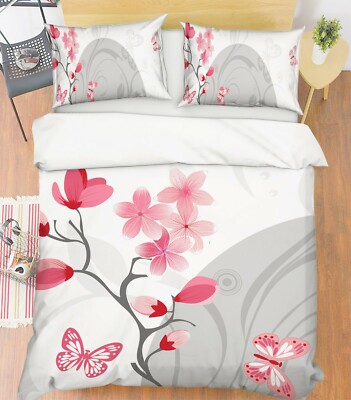 3D Plum Butterfly ZHUA3526 Bed Pillowcases Quilt Duvet Cover Set Queen King Zoe