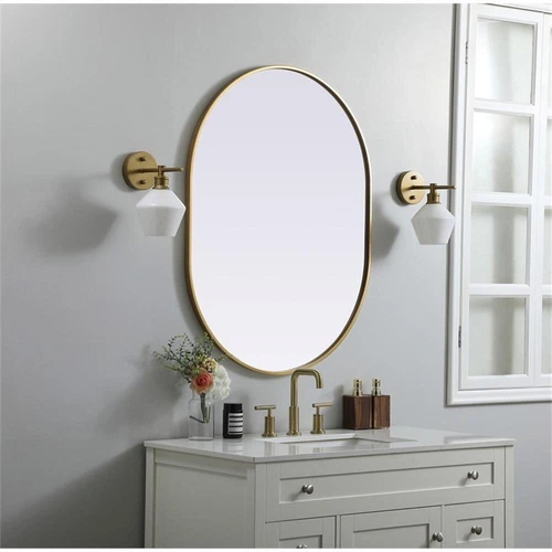 Elegant Decor Asha 30x40" Oval Modern MDF Wood/Iron Mirror in Brass - Picture 10 of 11