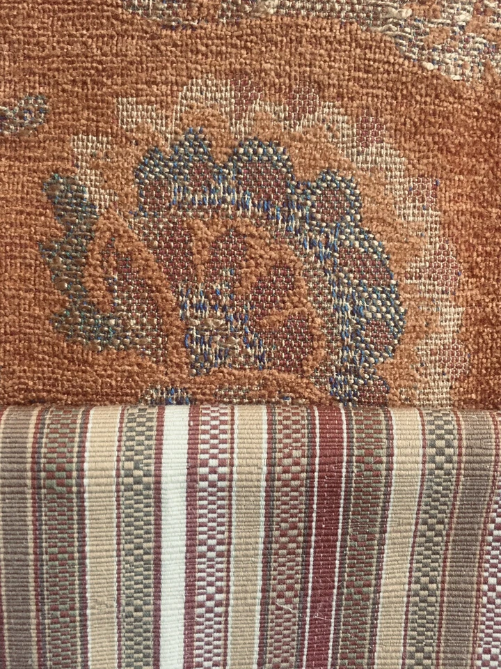 Highland Court 3 muestras de tela de diseñador rayas florales naranja dorado rojo verde Foto 3 de 4