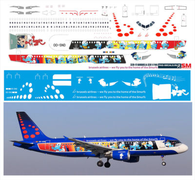 1/144 PAS-DECALS AIRBUS 320-17 BRUSSEL AIRLINES SMURFS