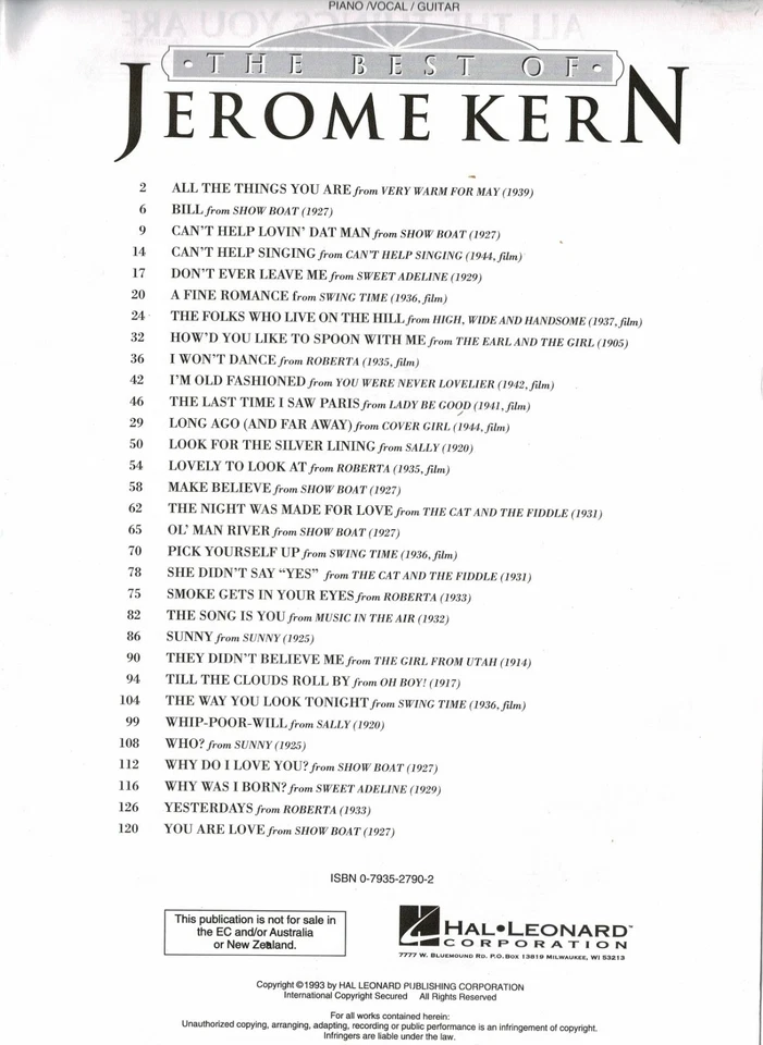 Jerome Kern The Best Of Vocal Guitar Sheet Music Book a1 - Image 2 of 4