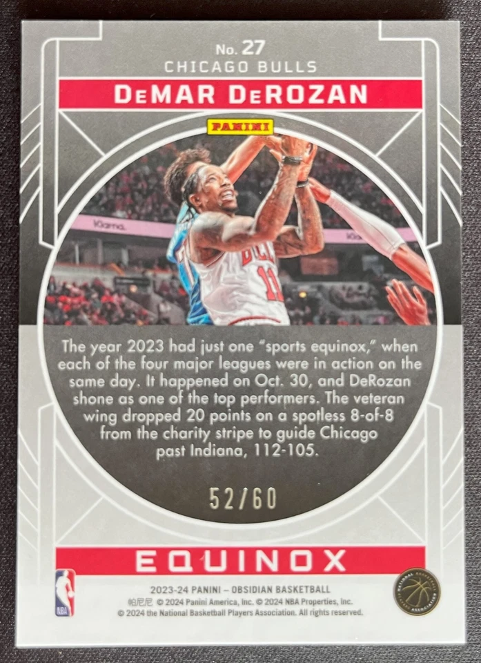 2023-24 Obsidian - Demar DeRozan Equinox #27 Reggae Flood Electric Etch /60 - Image 2 of 2