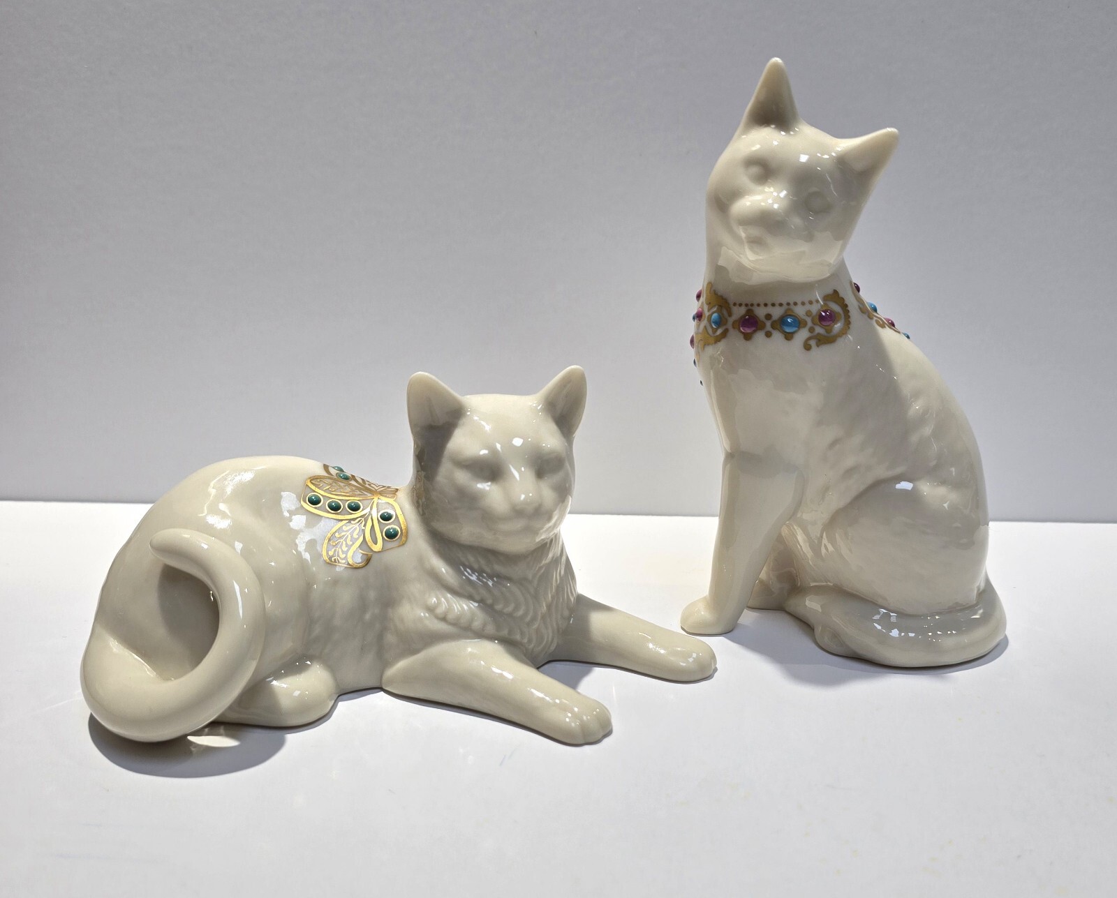 Vintage Lenox China Jewels Collection Cat Figurines - Set of 2 - 1992 & 1994