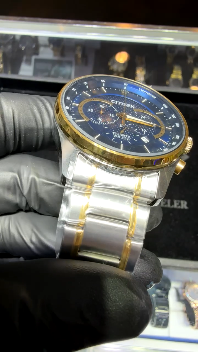 Citizen Men's Two Tone Blue Dial Chronograph Stainless Steel Watch