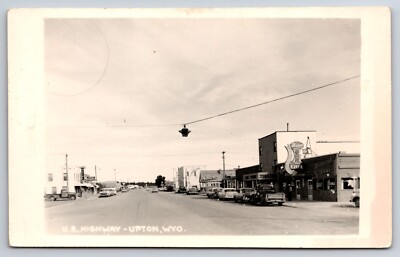 US Highway Upton Wyoming WY Street View c1950 Real Photo RPPC