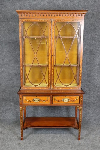 Fine Edwardian Adams Era Walnut and Satinwood Inlaid Vitrine Circa 1900 - Picture 3 of 14