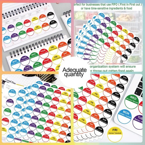 700 Pcs 7 Days of The Week Labels Color Coding Dot Stickers Food Rotation Labels - Picture 3 of 8