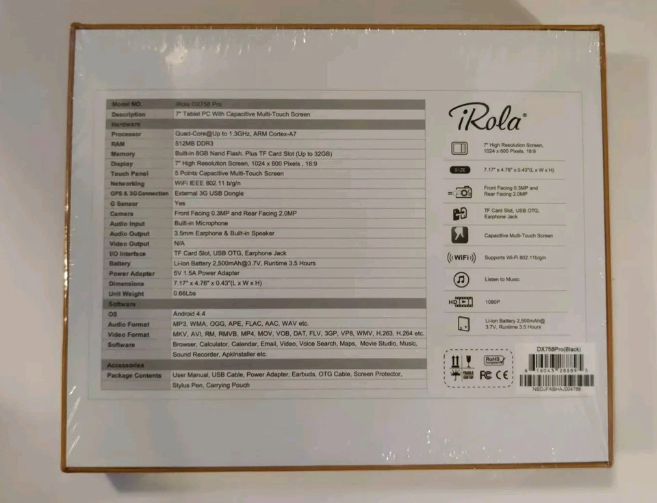 iRola Dx758 Pro 7" HD Tablet 8 GB Bundle, Plus Blue Case - Image 4 of 4