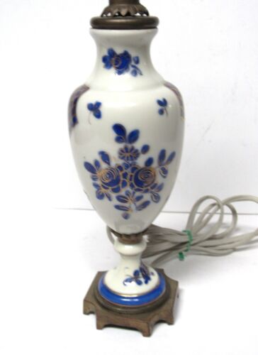 Boudoir Lampe französisches Porzellan Künstler signiert blau weiß gold Vintage handbemalt - Bild 8 von 11