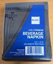Premium Black Beverage Napkins, 9.5”x9.5”, 1000ct