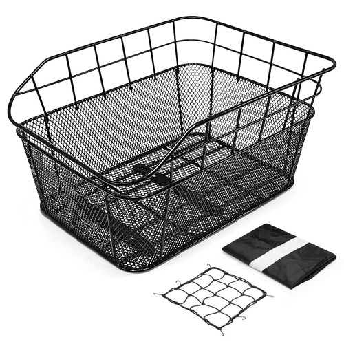 Rear Bike Basket, Waterproof Metal Wire Bicycle Basket with Adjustable Cargo ...