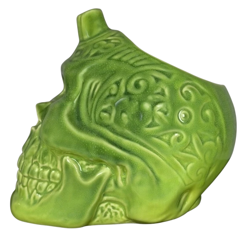 Taza Tiki dorada Tiki Las Vegas calavera verde esculpida en 3D Foto 2 de 4