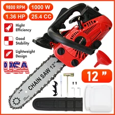 25.4CC Gas Top Handle Chainsaw 12'' Bar Chain 9800RPM 2-Stroke Engine Cut Wood