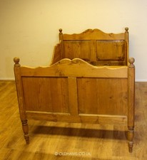 Antique French Pine Sleigh Bed - 108x178CM Base - Pine Slats